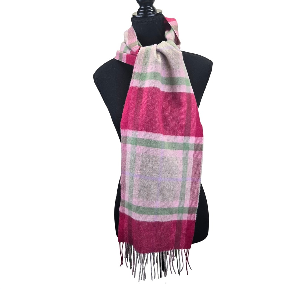 Scotland Pink Green Plaid Fringed 100% Cashmere Scarf Check‎ Winter Wrap Preppy
